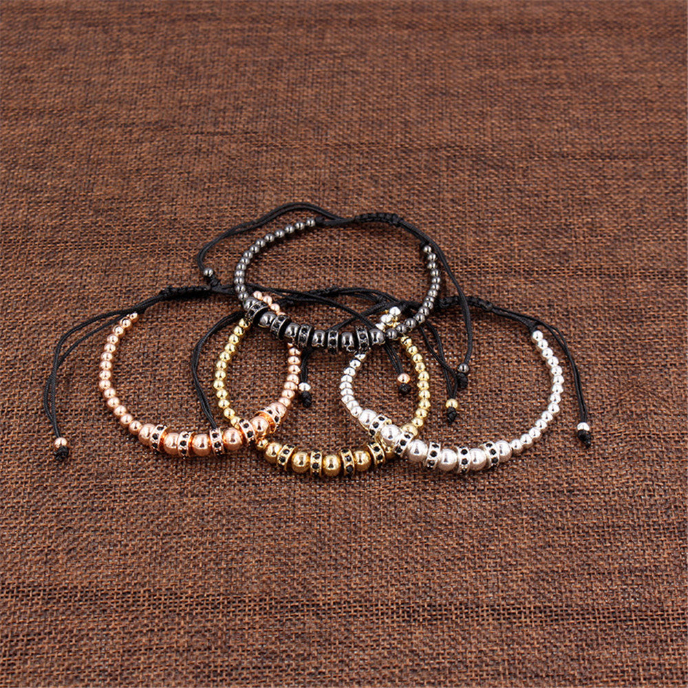 Hand-woven bracelet with diamond spacers