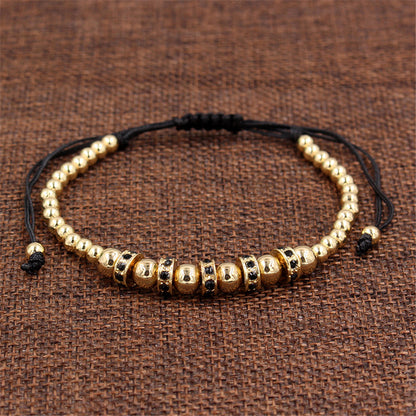 Hand-woven bracelet with diamond spacers