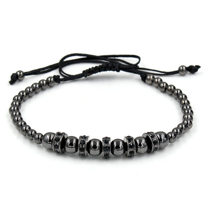 Hand-woven bracelet with diamond spacers
