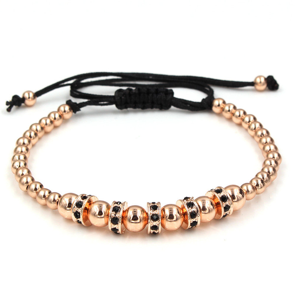 Hand-woven bracelet with diamond spacers
